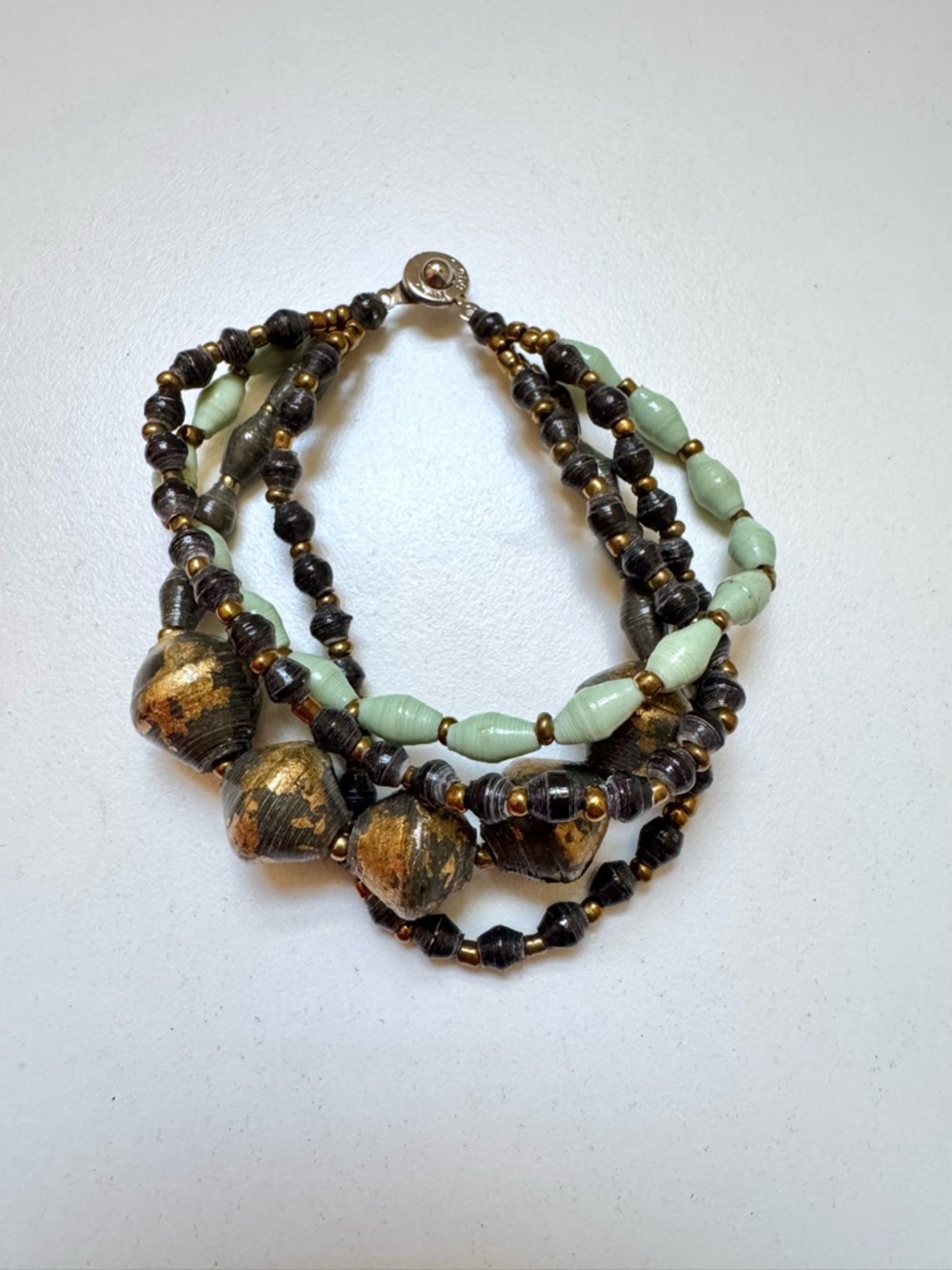 31 Bits Multi-Strand Beaded Bracelet in Mint Green, Black and Gold